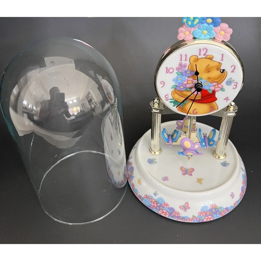 Vtg 1991 Disney Winnie The Pooh 30 Year Anniversary Clock Glass Dome Butterflies